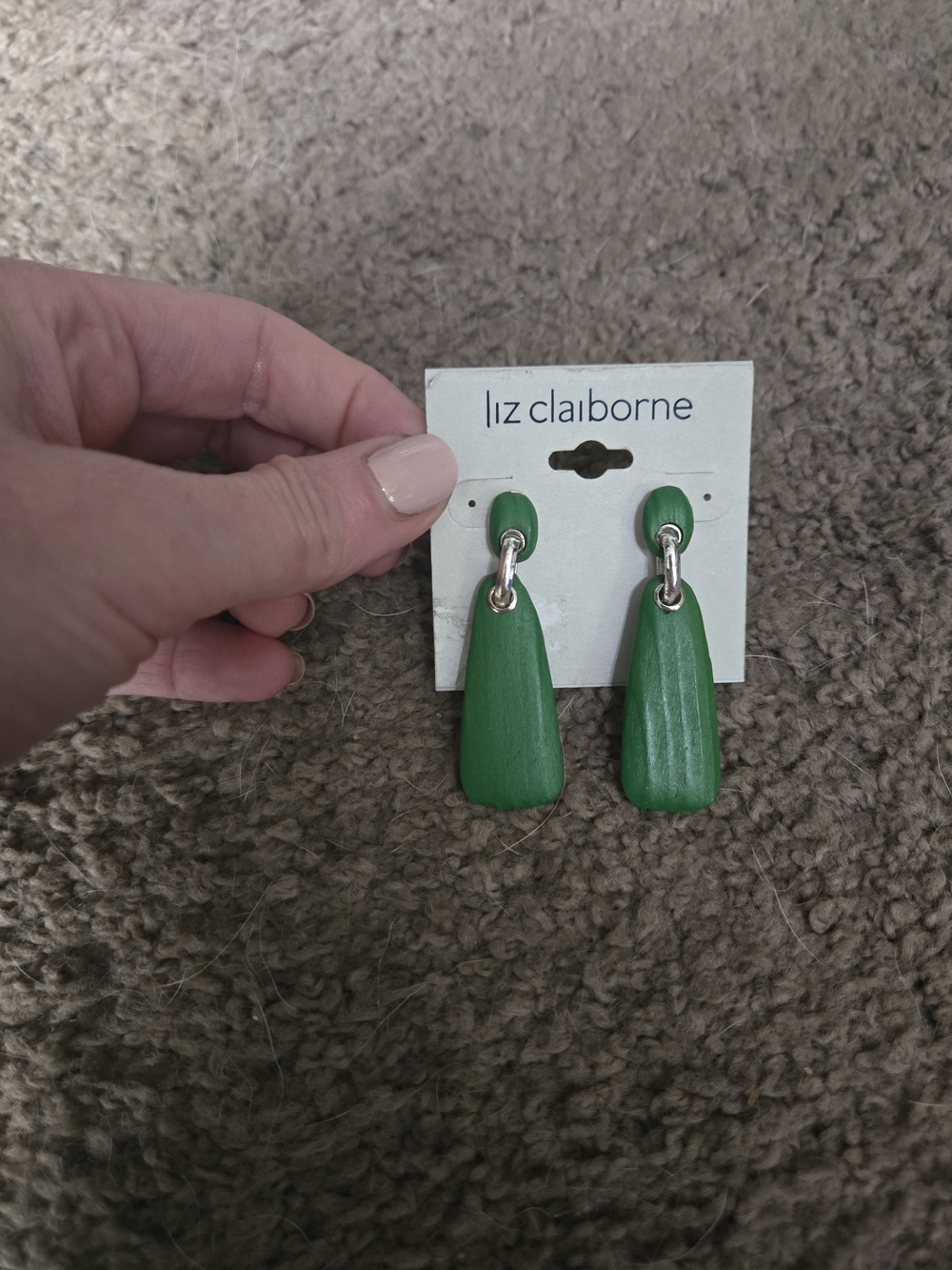 Liz Claiborne Green Wood Drop Earrings with Silver Links